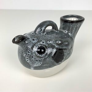 PufferFish Fugu Pottery Tea Sake Bottle Pot Vtg Japan MCI Gray Speckled Vase